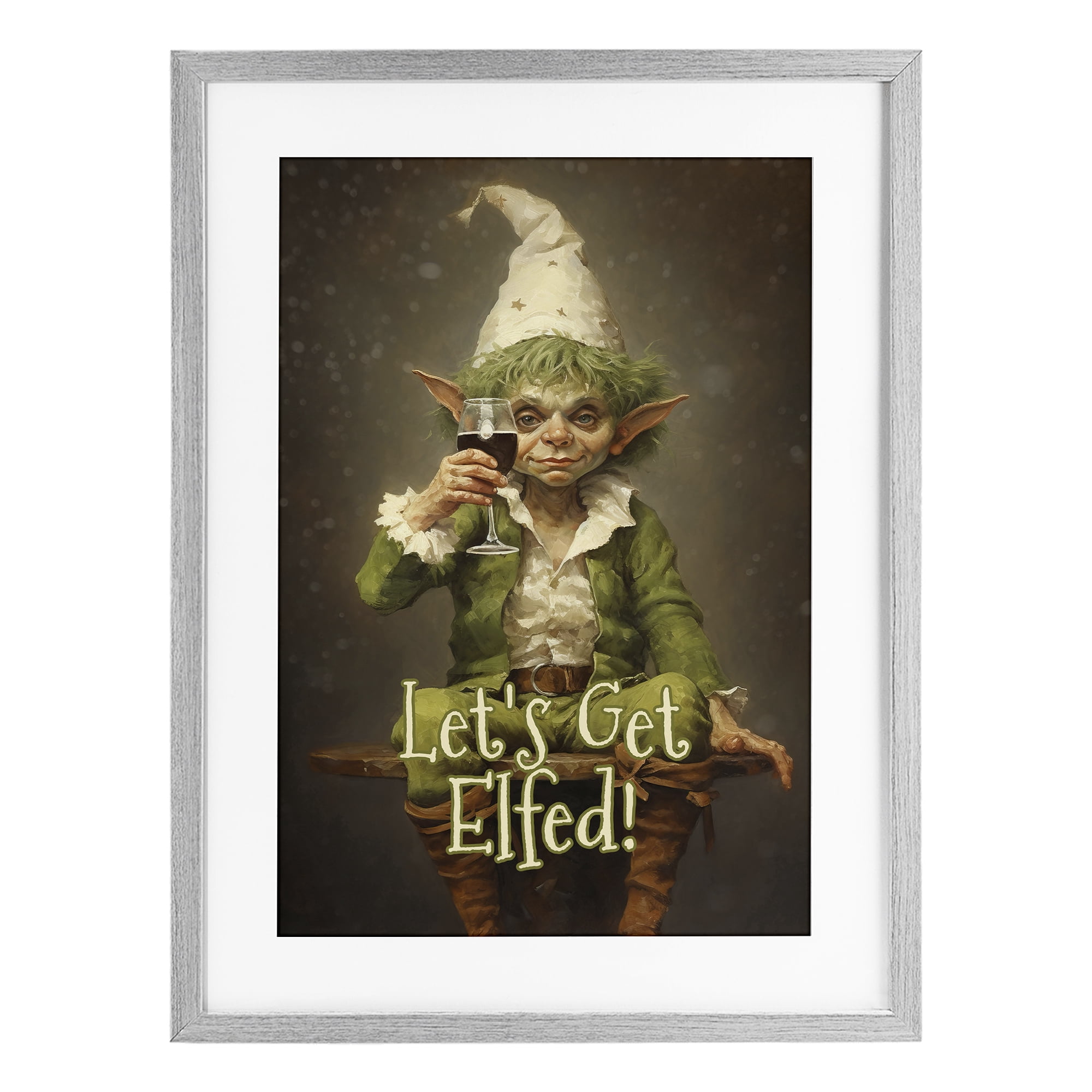 Stupell Industries Let's Get Elfed Gray Framed Print Under Glass, design by Tina LeCour