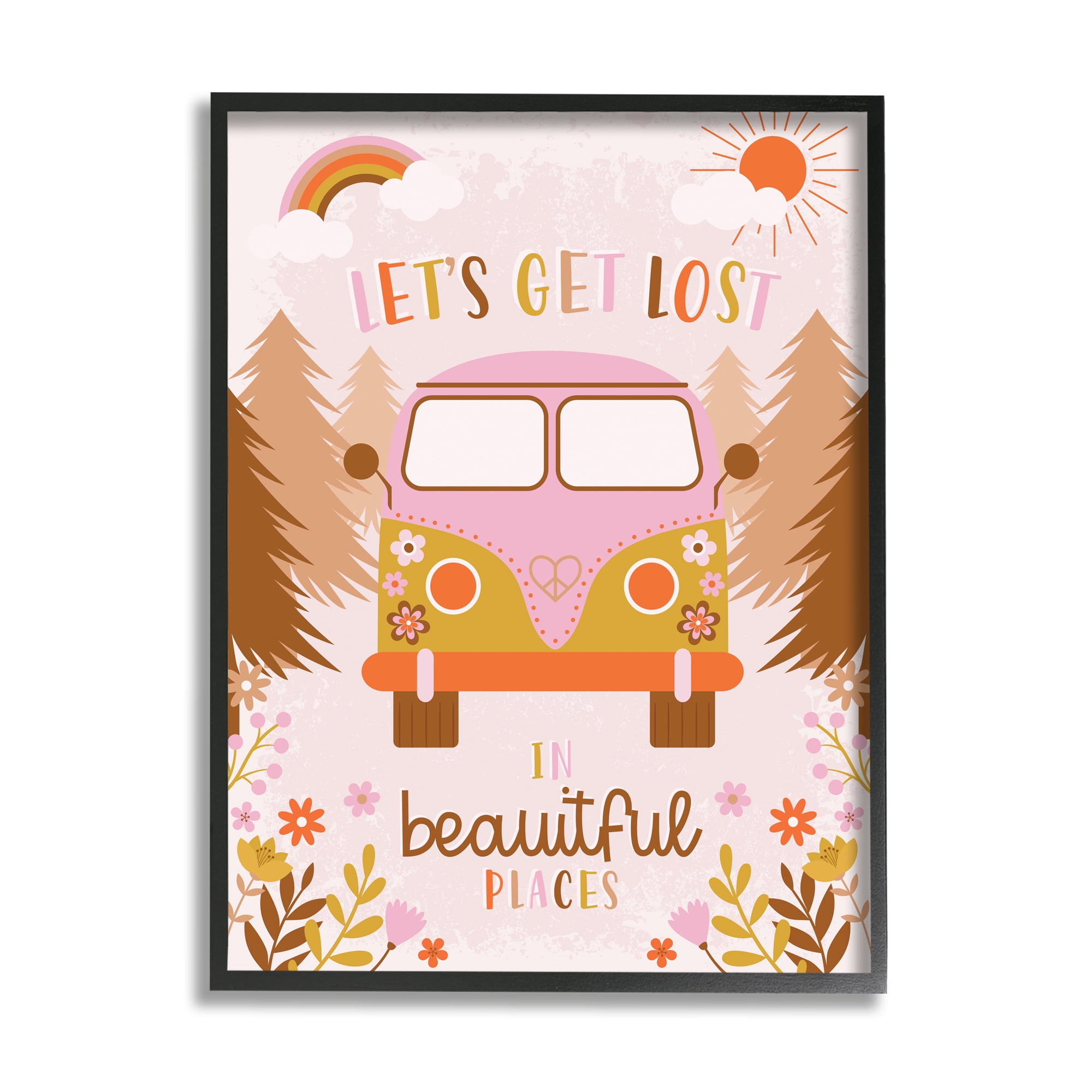 Stupell Industries Let's Get Lost Phrase Adventure Peace Flowers Van, 11 x 14, Designed by Angela Nickeas