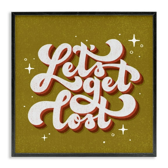 Stupell Industries Let's Get Lost Retro Lettering Quotes and Sayings Painting Black Framed Art Print Wall Art, 12 x 12