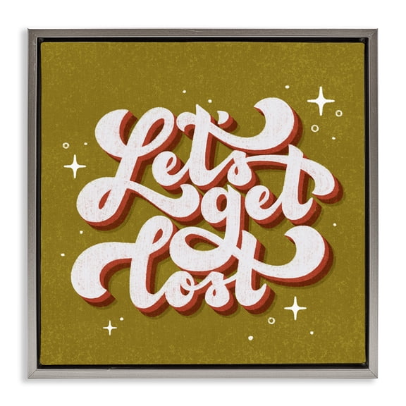 Stupell Industries Let's Get Lost Retro Lettering Quotes and Sayings Painting Gray Floater Framed Canvas Art Print Wall Art, 18 x 18