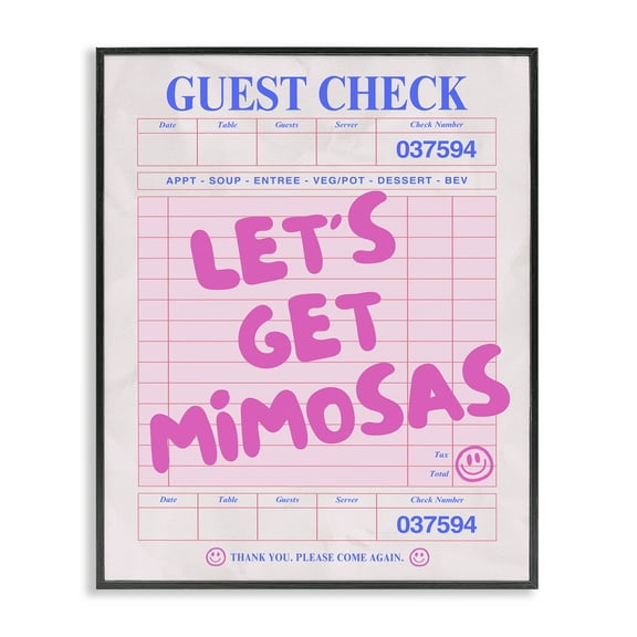 Stupell Industries Let's Get Mimosas Check Text & Numbers Painting Black Framed Art Print Wall Art, 11 x 14