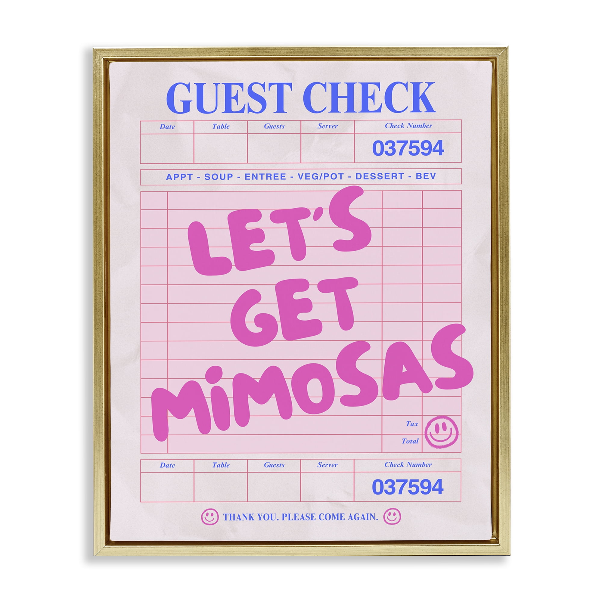 Stupell Industries Let's Get Mimosas Check Text & Numbers Painting Gold Floater Framed Canvas Art Print Wall Art, 17 x 21