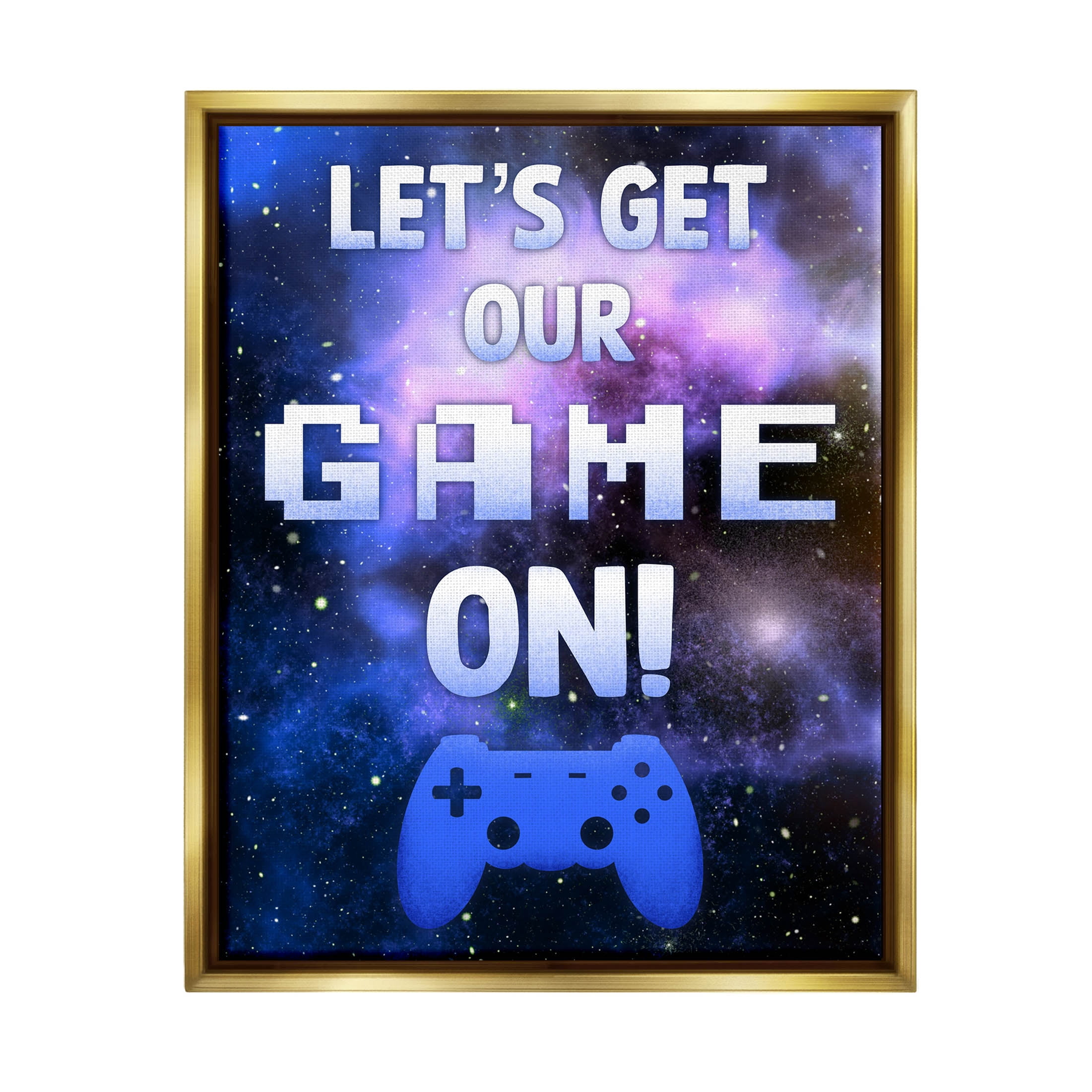 Stupell Industries Let's Get Our Game On Phrase Graphic Art Metallic Gold Floating Framed Canvas Print Wall Art, Design by Marcus Prime