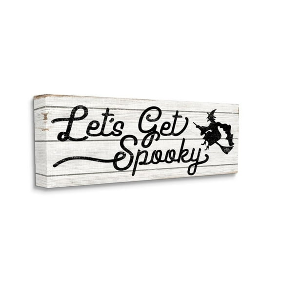 Stupell Industries Let's Get Spooky Phrase Rustic Halloween Witch Design by Daphne Polselli, 13" x 30"