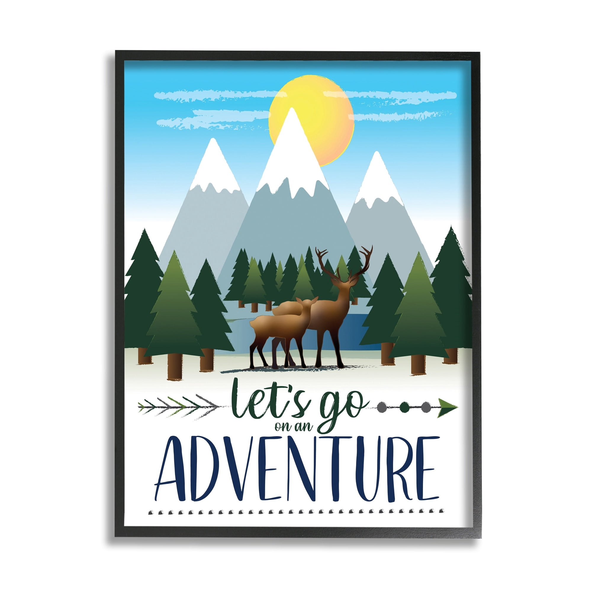 Stupell Industries Let's Go Adventure Phrase Forest Animal Mountain Range Black Framed Wall Art, 24 x 30, Design by AE Design