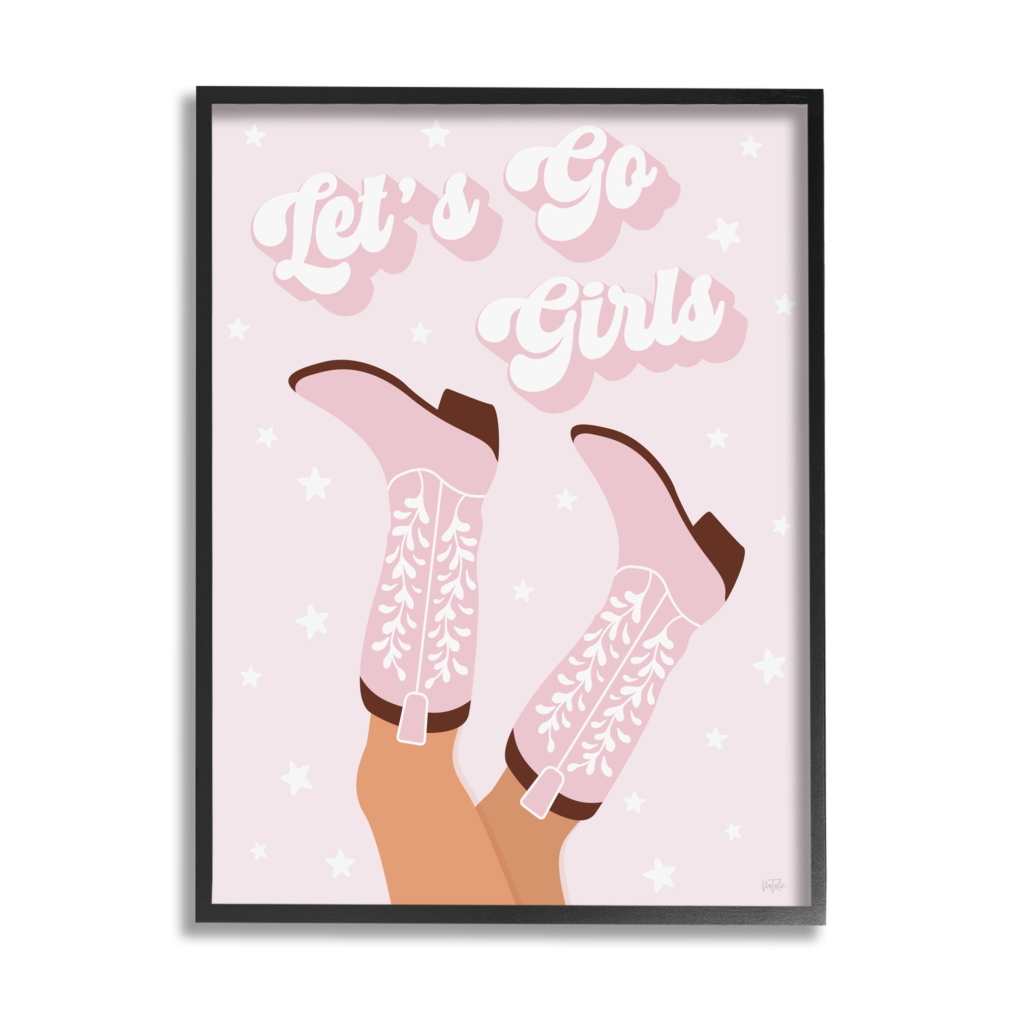 Stupell Industries Let's Go Girls Cowgirl Abstract Painting Black Framed Art Print Wall Art, 11 x 14