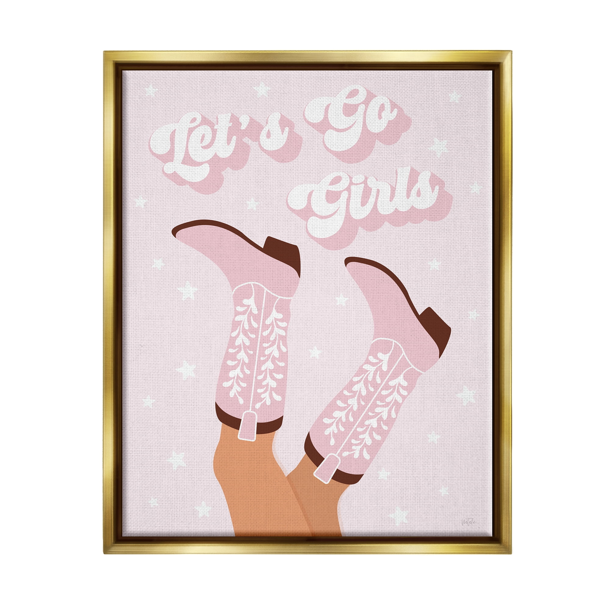 Stupell Industries Let's Go Girls Cowgirl Abstract Painting Gold Floater Framed Canvas Art Print Wall Art, 25 x 31