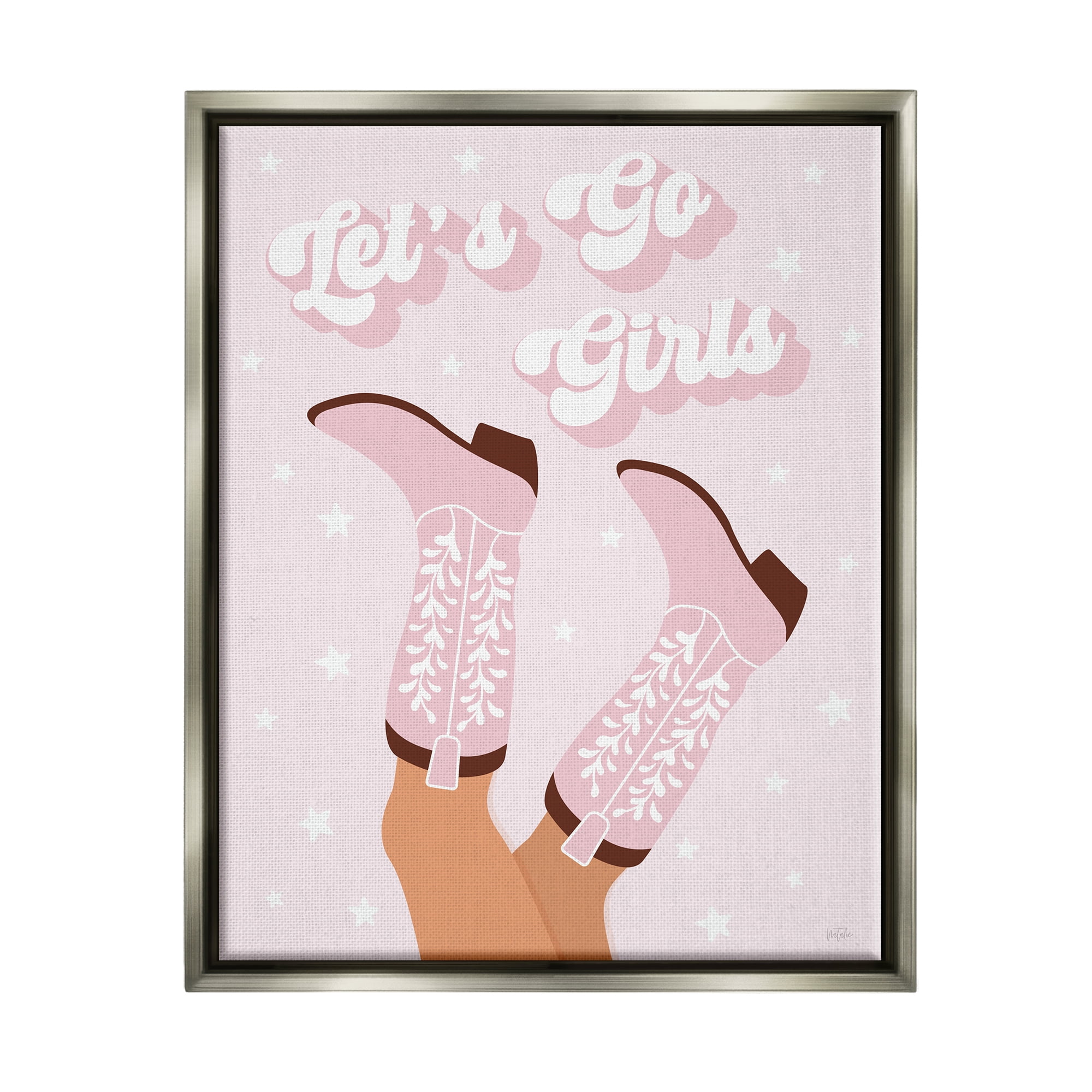 Stupell Industries Let's Go Girls Cowgirl Abstract Painting Gray Floater Framed Canvas Art Print Wall Art, 25 x 31