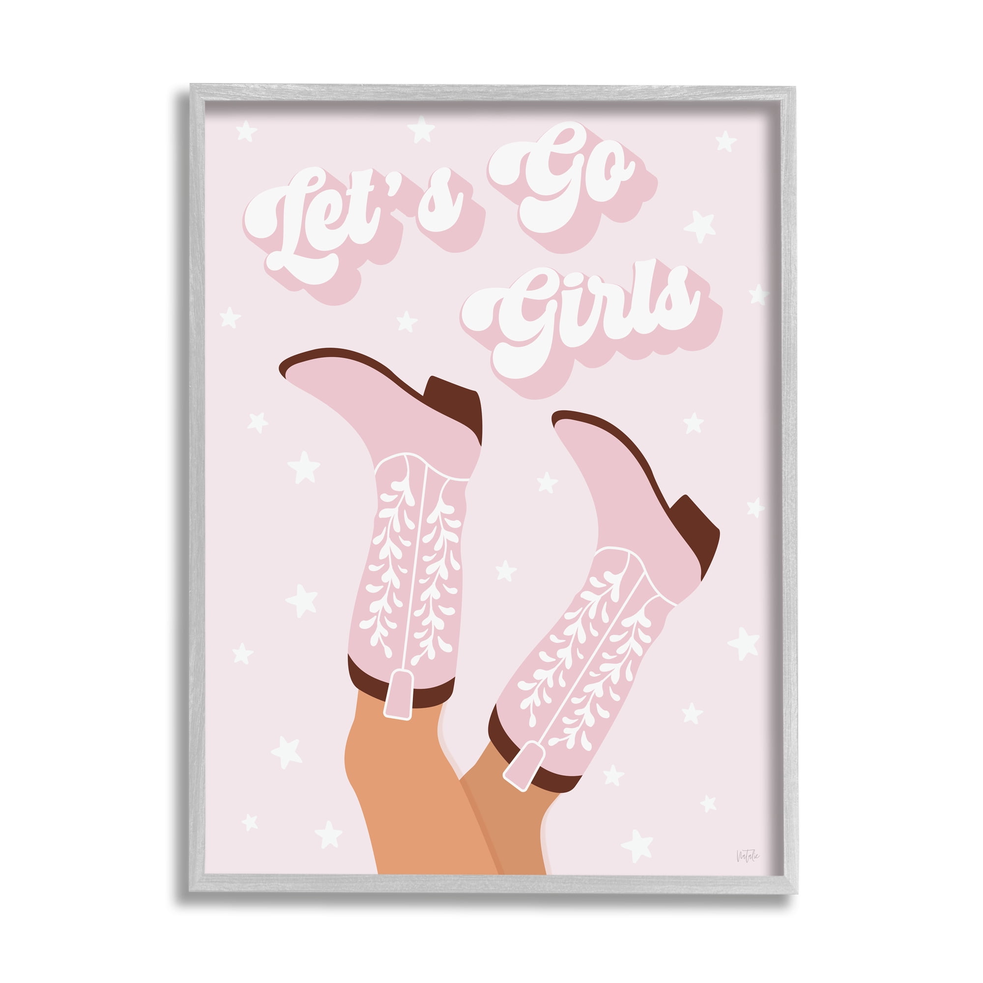 Stupell Industries Let's Go Girls Cowgirl Abstract Painting Gray Framed Art Print Wall Art, 16 x 20