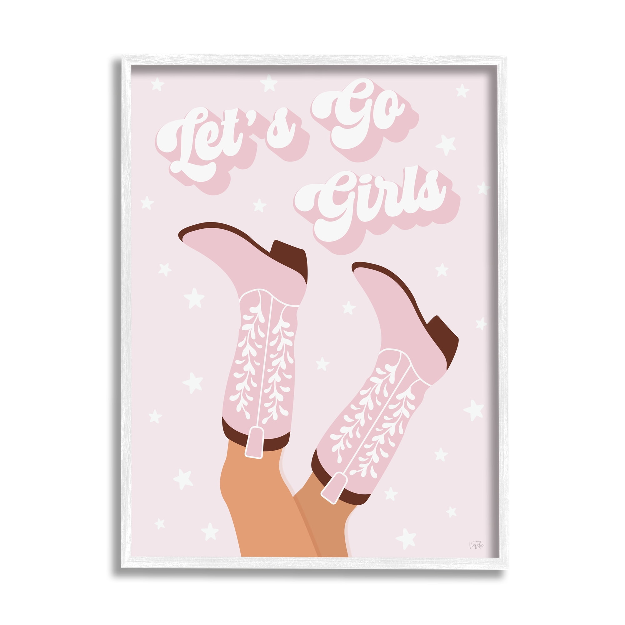 Stupell Industries Let's Go Girls Cowgirl Abstract Painting White Framed Art Print Wall Art, 24 x 30