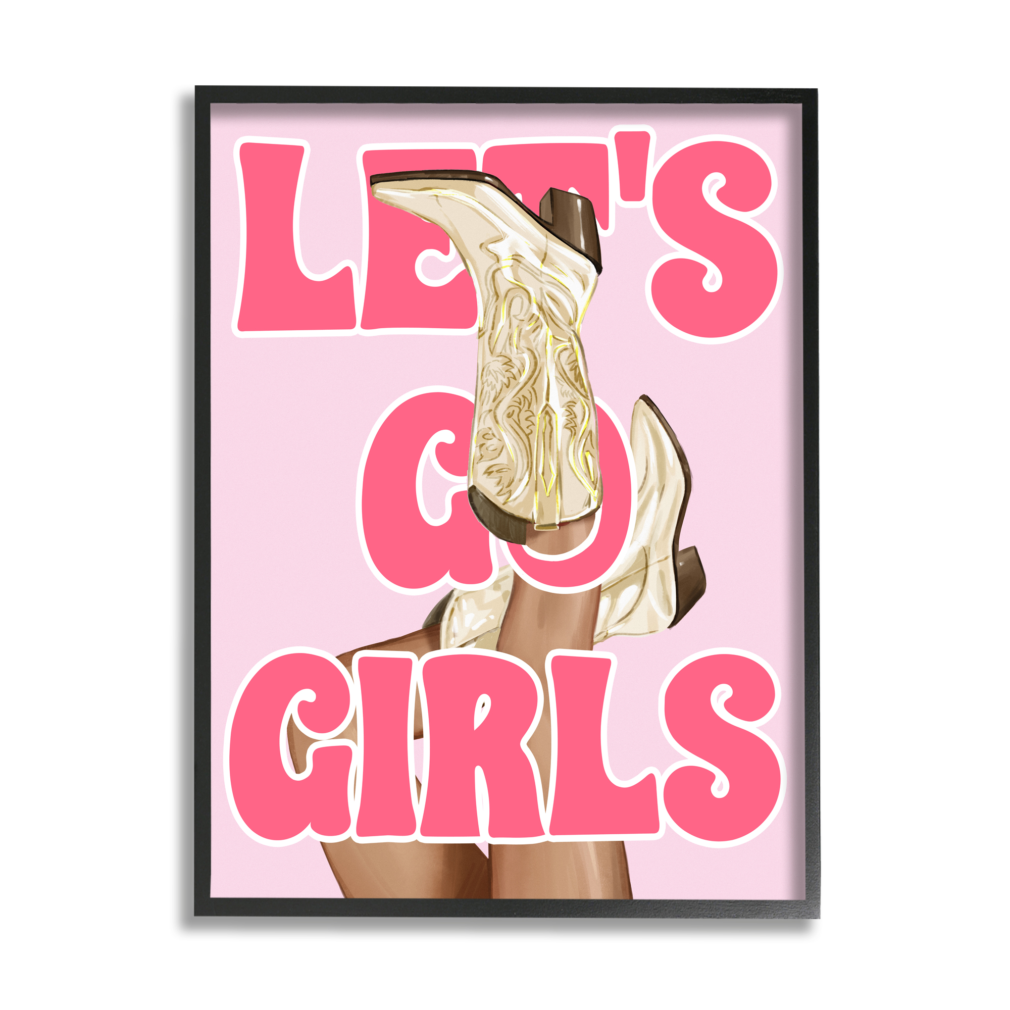 Stupell Industries Let's Go Girls Cowgirl Typography Painting Black Framed Art Print Wall Art, 16 x 20