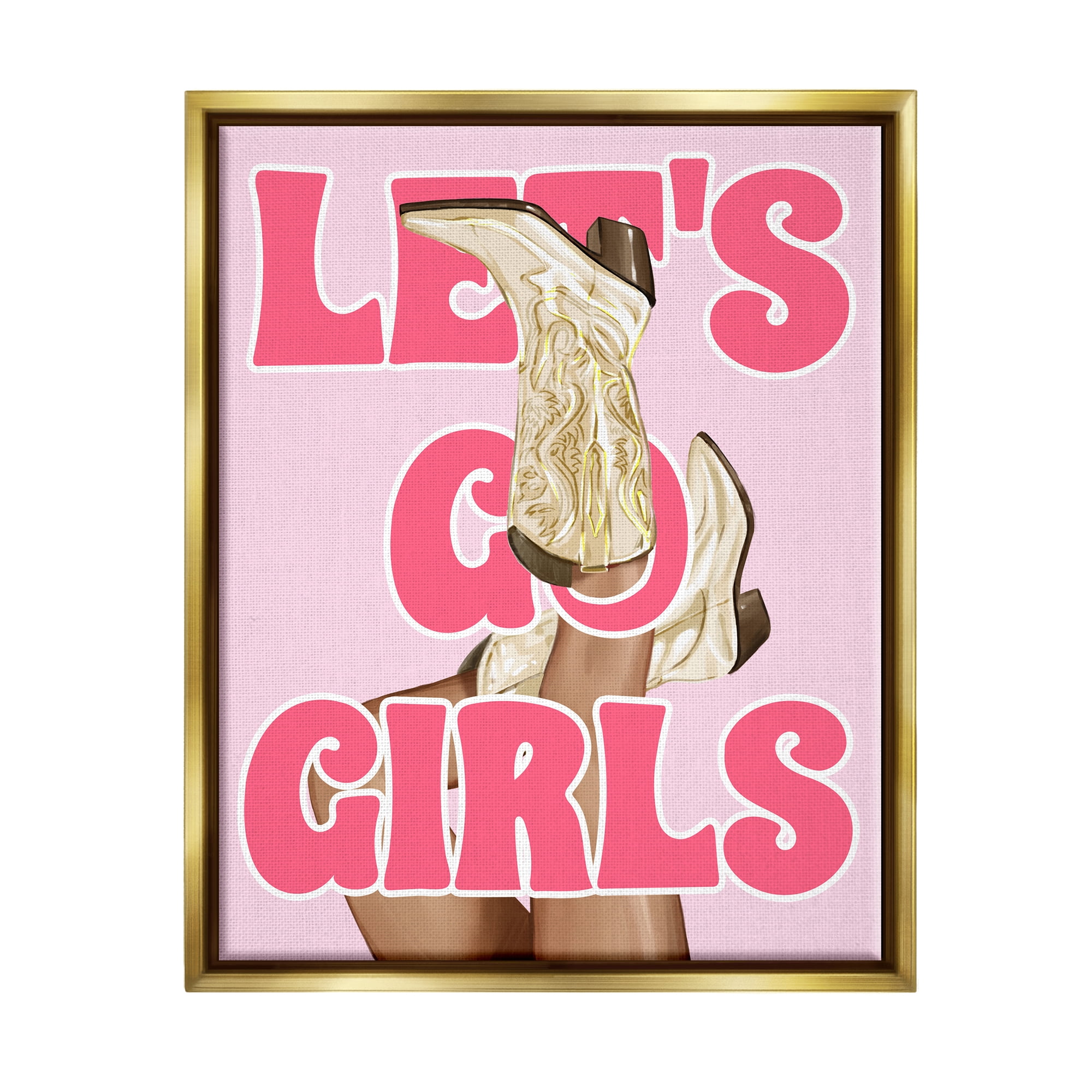 Stupell Industries Let's Go Girls Cowgirl Typography Painting Gold Floater Framed Canvas Art Print Wall Art, 17 x 21