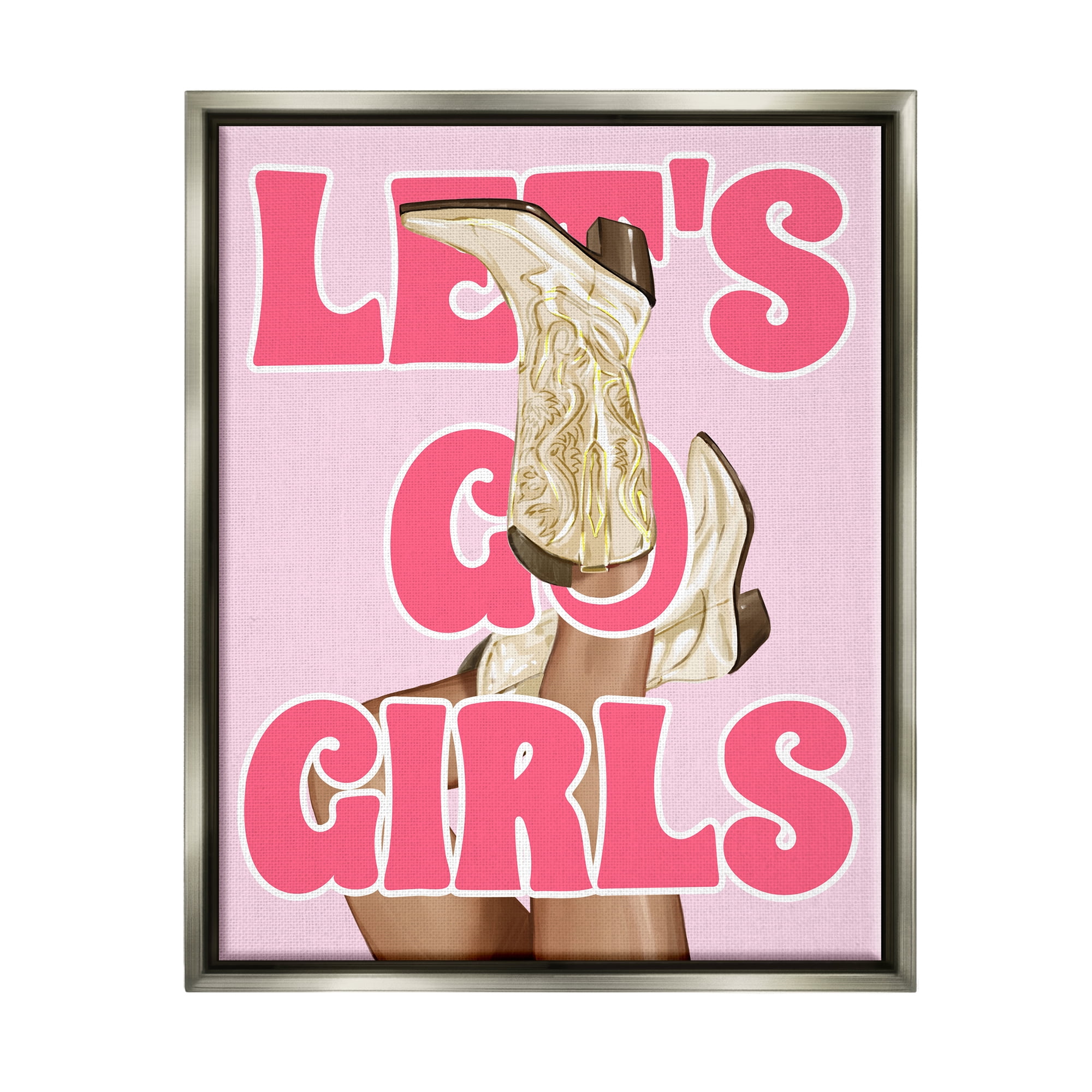 Stupell Industries Let's Go Girls Cowgirl Typography Painting Gray Floater Framed Canvas Art Print Wall Art, 25 x 31