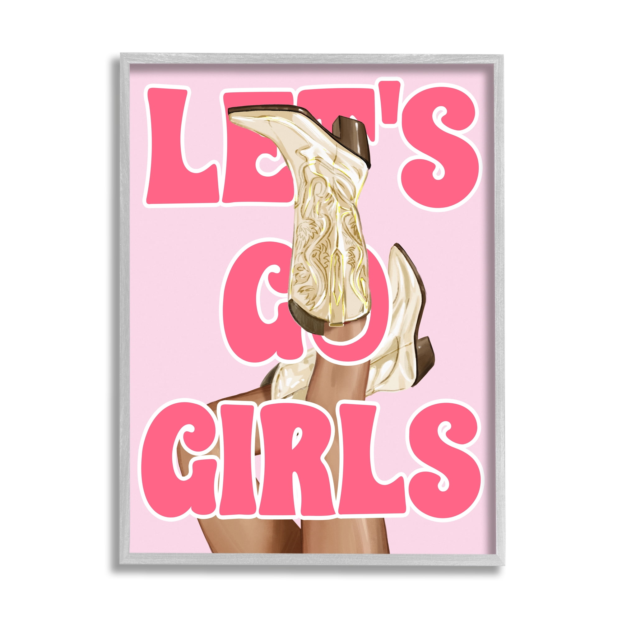 Stupell Industries Let's Go Girls Cowgirl Typography Painting Gray Framed Art Print Wall Art, 24 x 30