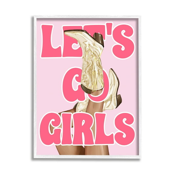 Stupell Industries Let's Go Girls Cowgirl Typography Painting White Framed Art Print Wall Art, 11 x 14