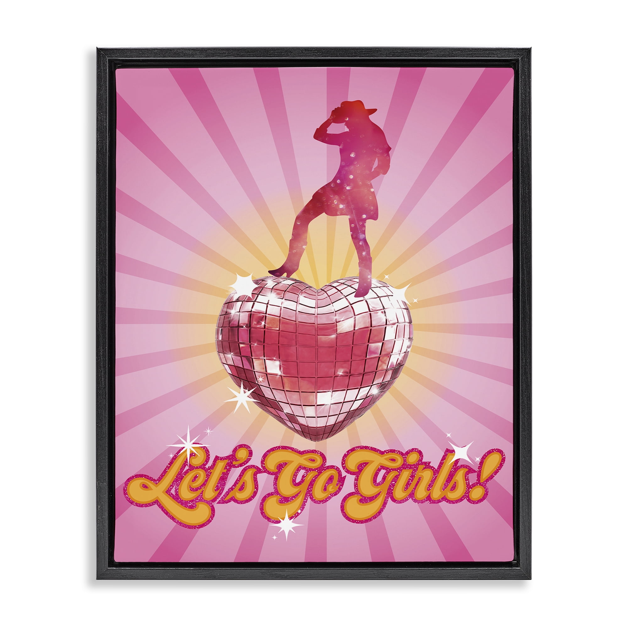 Stupell Industries Let's Go Girls Disco Entertainment Painting Black Floater Framed Canvas Art Print Wall Art, 25 x 31