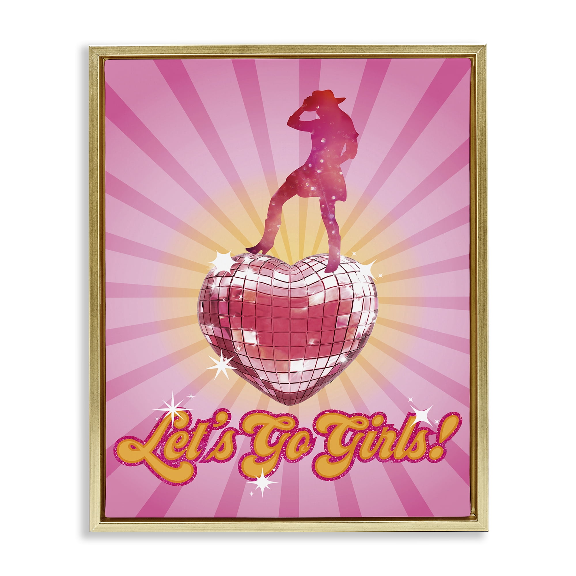 Stupell Industries Let's Go Girls Disco Entertainment Painting Gold Floater Framed Canvas Art Print Wall Art, 25 x 31