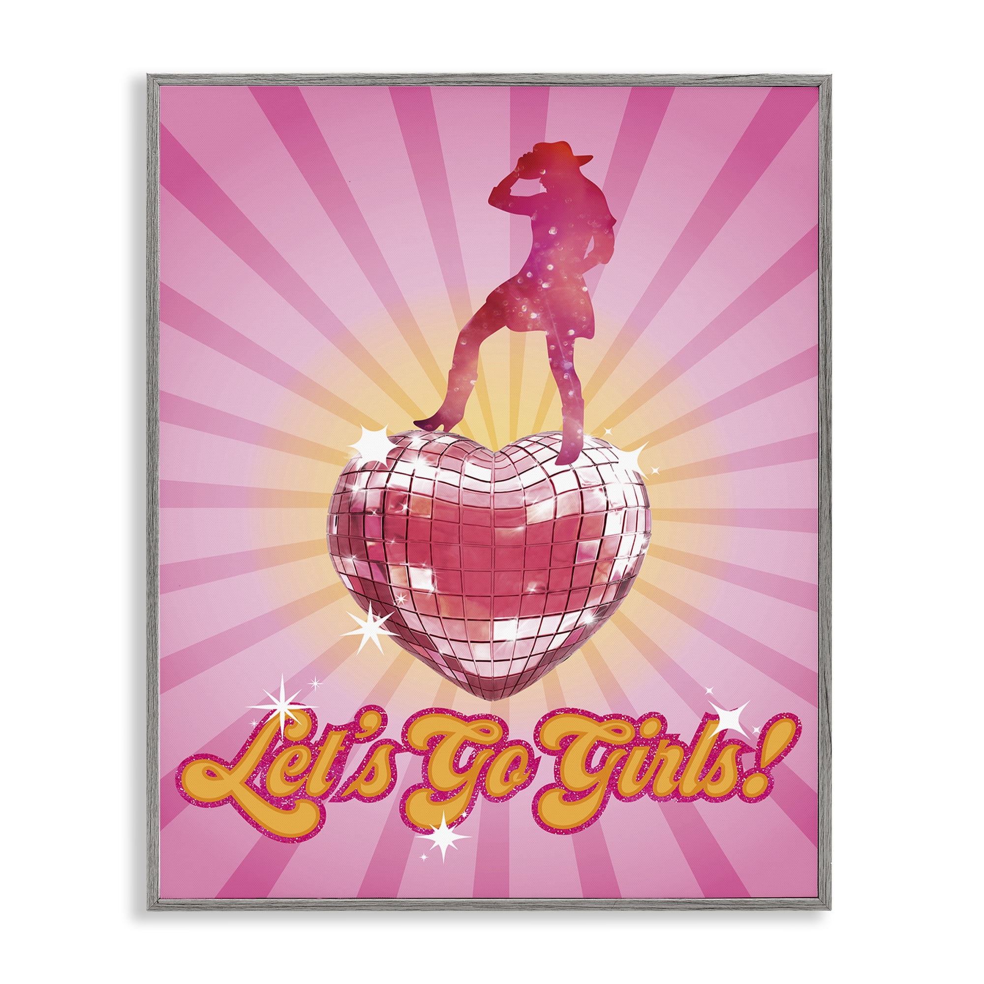Stupell Industries Let's Go Girls Disco Entertainment Painting Gray Framed Art Print Wall Art, 16 x 20