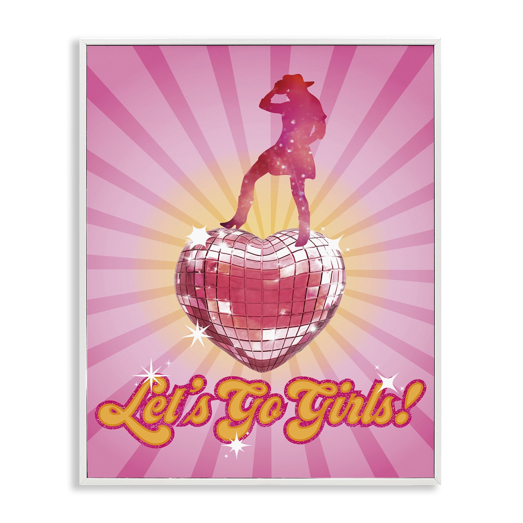 Stupell Industries Let's Go Girls Disco Entertainment Painting White Framed Art Print Wall Art, 24 x 30
