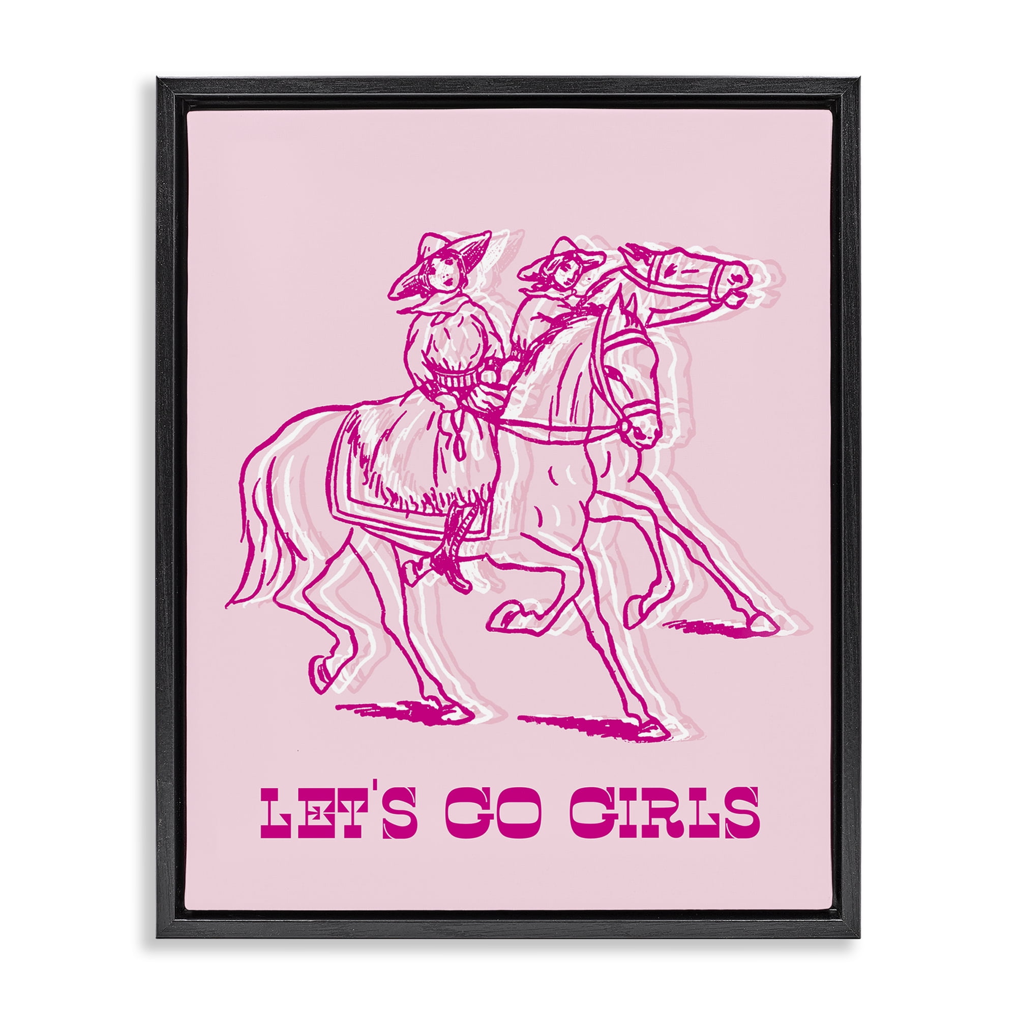 Stupell Industries Let's Go Girls Outline People Painting Black Floater Framed Canvas Art Print Wall Art, 17 x 21