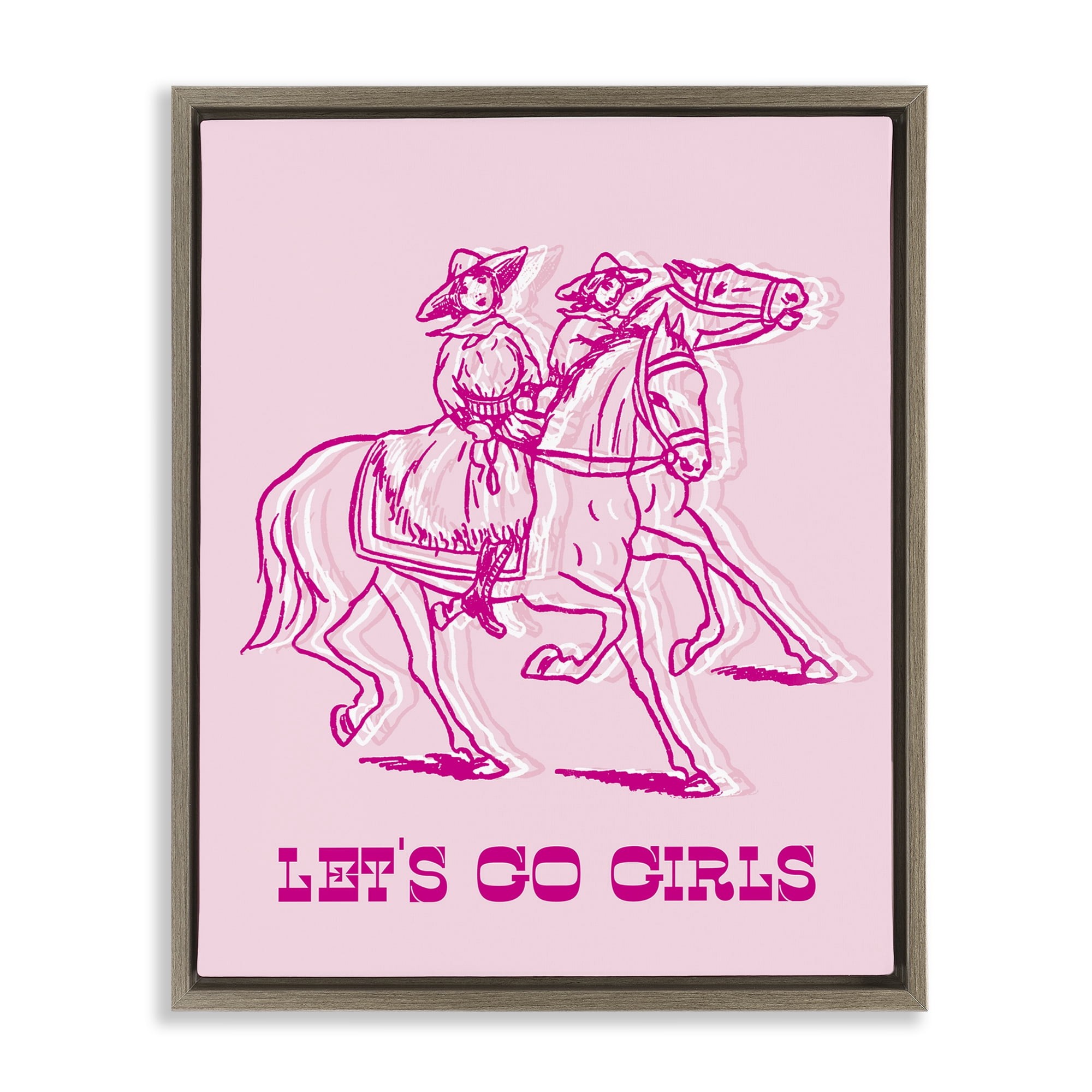 Stupell Industries Let's Go Girls Outline People Painting Brown Floater Framed Canvas Art Print Wall Art, 25 x 31
