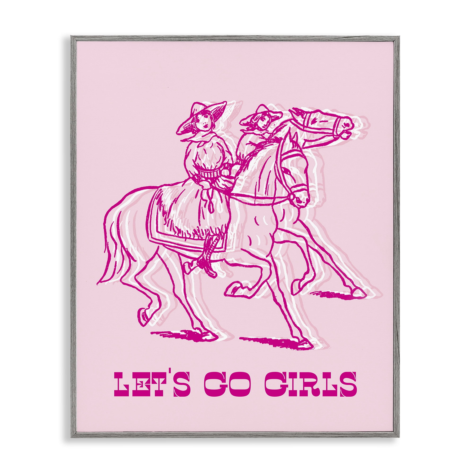Stupell Industries Let's Go Girls Outline People Painting Gray Framed Art Print Wall Art, 11 x 14