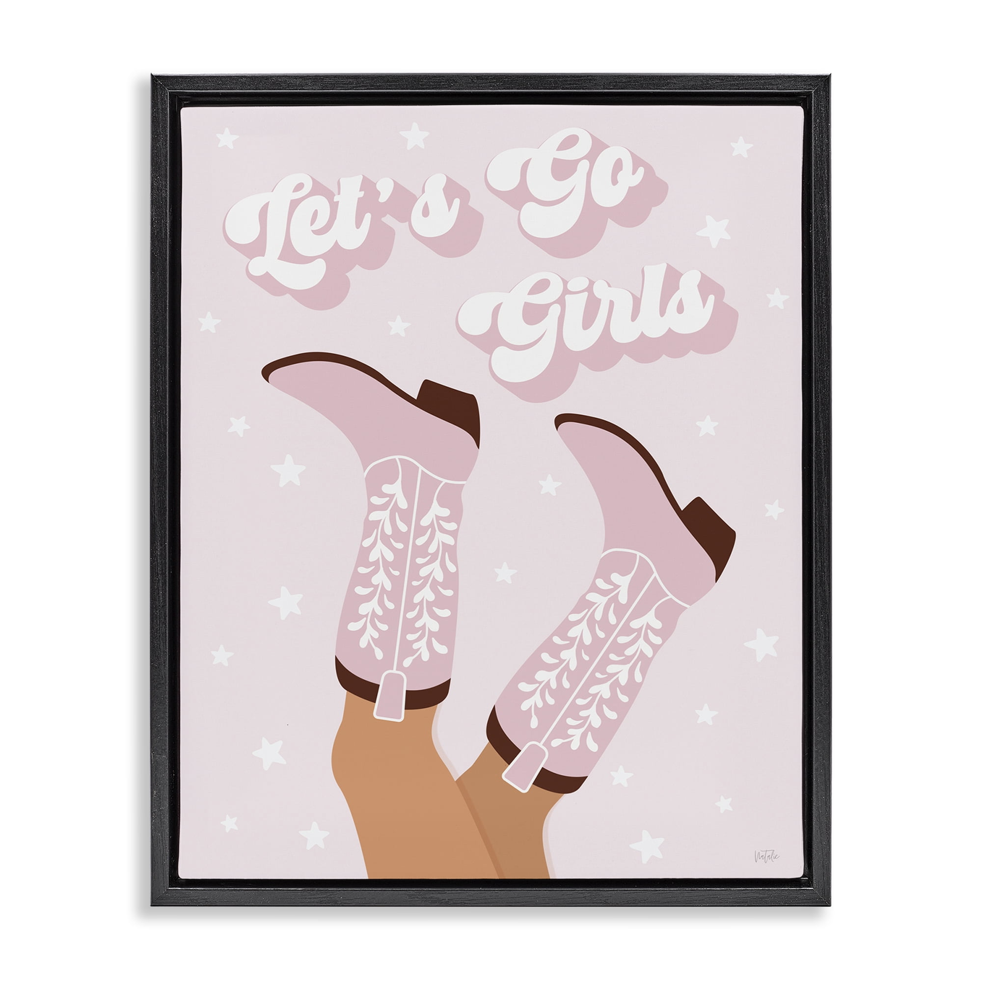 Stupell Industries Let's Go Pastel Cowgirls Fashion Painting Black Floater Framed Canvas Art Print Wall Art, 17 x 21
