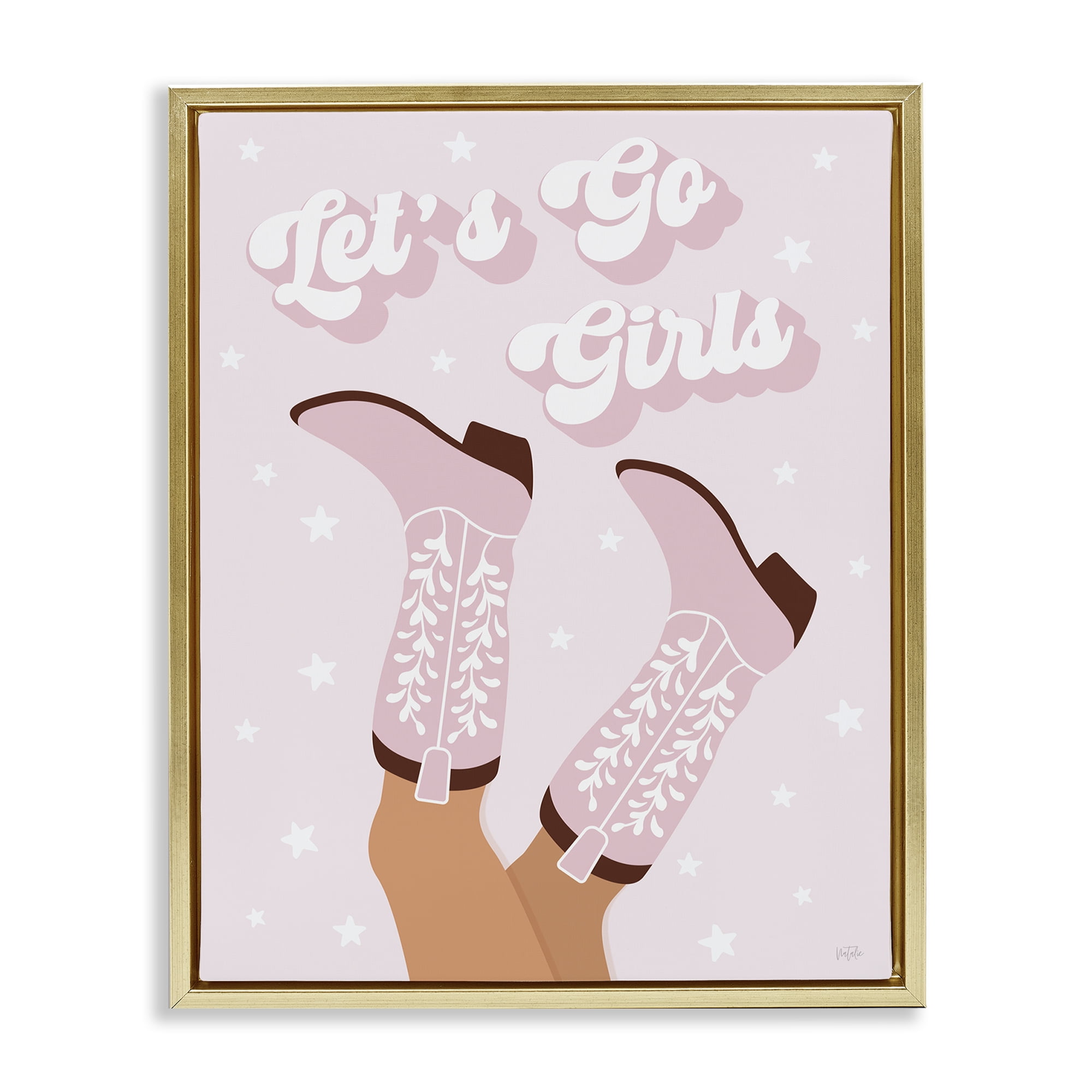 Stupell Industries Let's Go Pastel Cowgirls Fashion Painting Gold Floater Framed Canvas Art Print Wall Art, 25 x 31