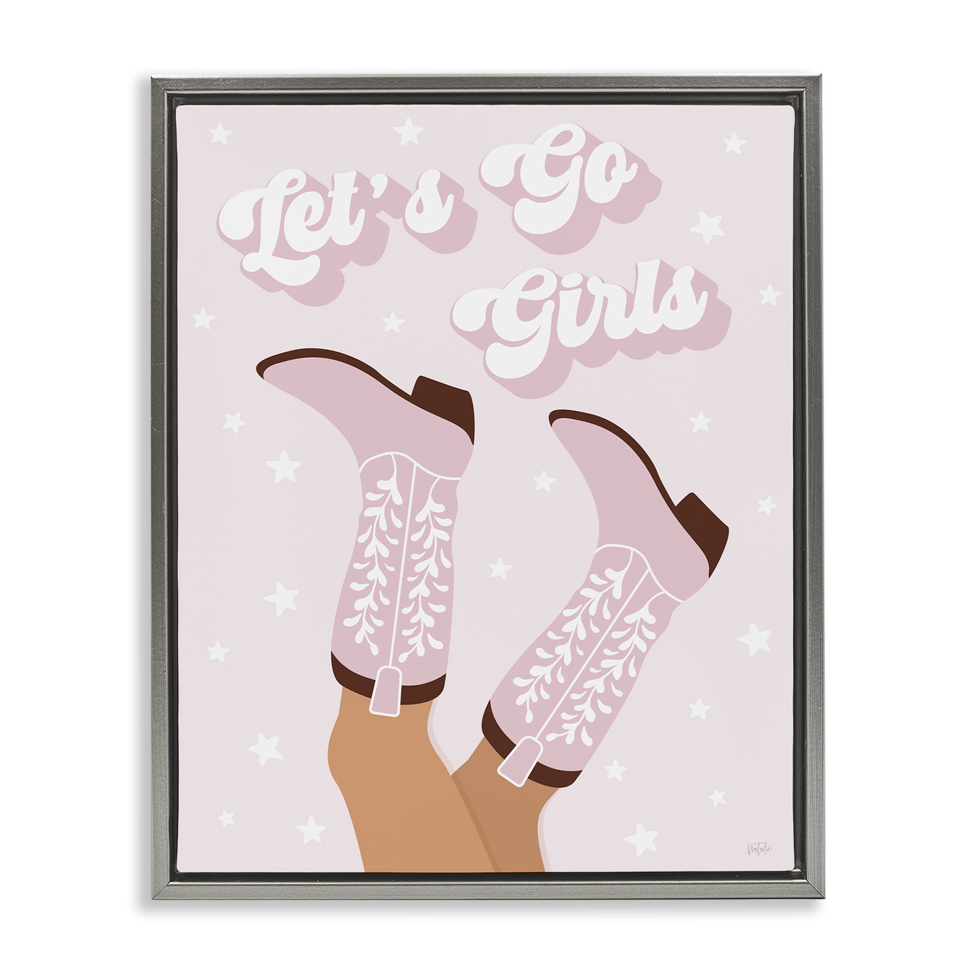 Stupell Industries Let's Go Pastel Cowgirls Fashion Painting Gray Floater Framed Canvas Art Print Wall Art, 25 x 31