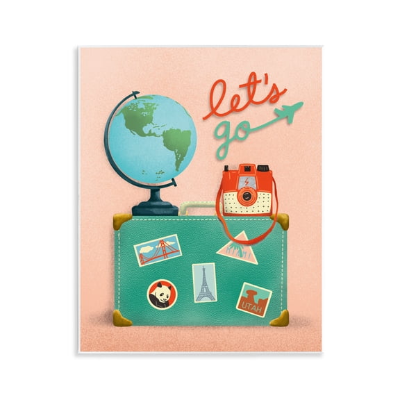 Stupell Industries Let's Go Travel Suitcase Wall Plaque Art design by Jilly Jack Designs, 14 x 11