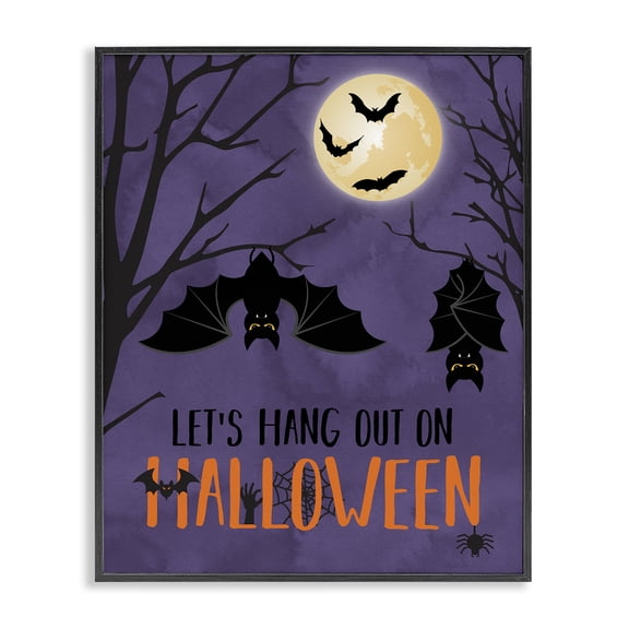 Stupell Industries Modern Let's Hang Halloween Bats Black Framed Giclee Art, 11 x 14, by Linda Birtel