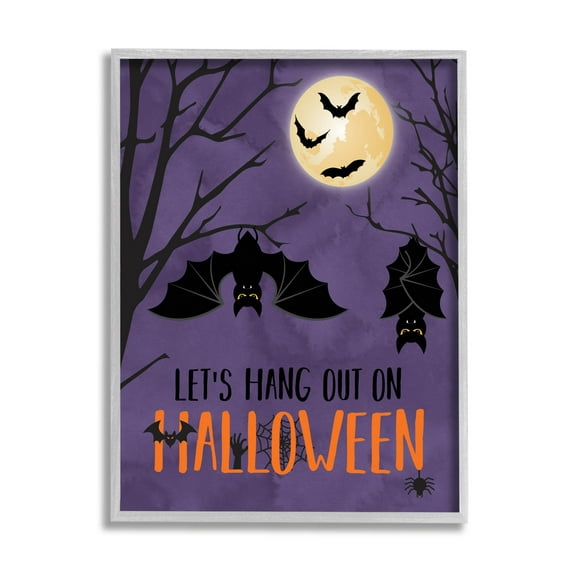 Stupell Industries Let's Hang Halloween Bats Graphic Art Gray Framed Art Print Wall Art, Design by Linda Birtel
