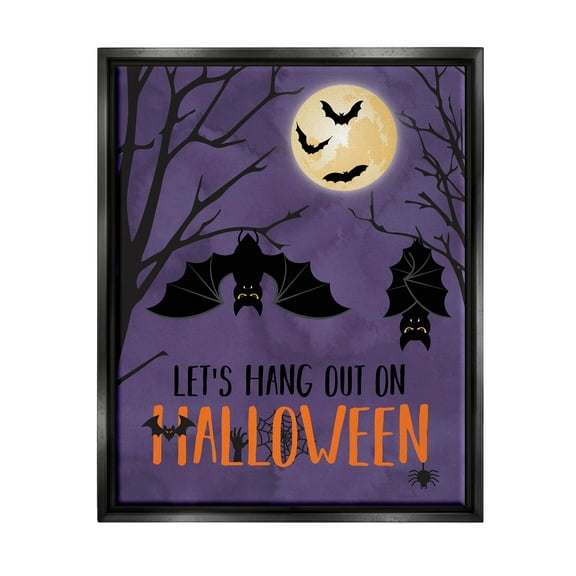 Stupell Industries Let's Hang Halloween Bats Graphic Art Jet Black Floating Framed Canvas Print Wall Art, Design by Linda Birtel