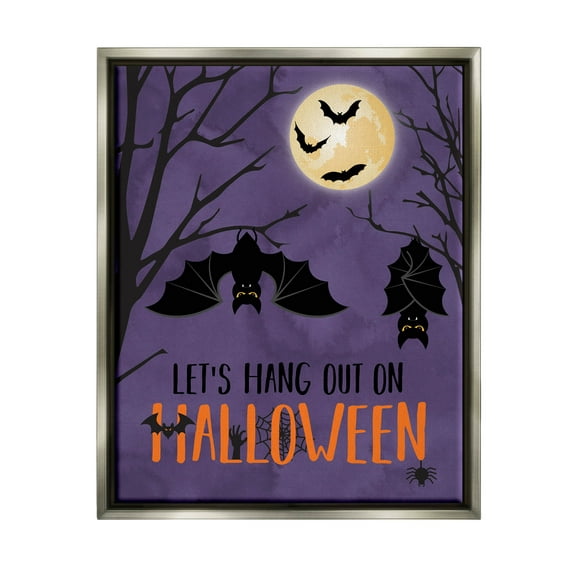 Stupell Industries Let's Hang Halloween Bats Graphic Art Luster Gray Floating Framed Canvas Print Wall Art, Design by Linda Birtel