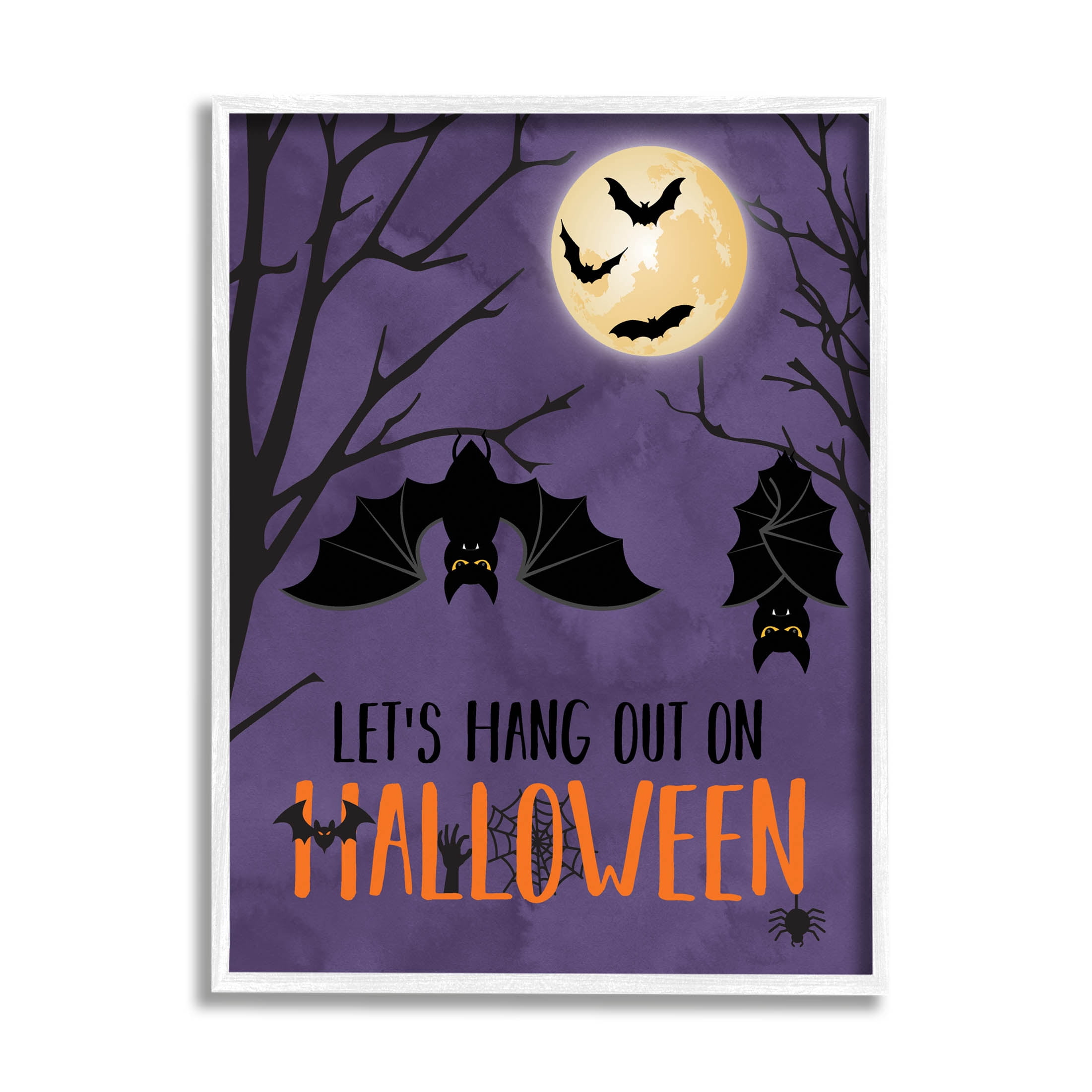 Stupell Industries Let's Hang Halloween Bats Graphic Art White Framed Art Print Wall Art, Design by Linda Birtel