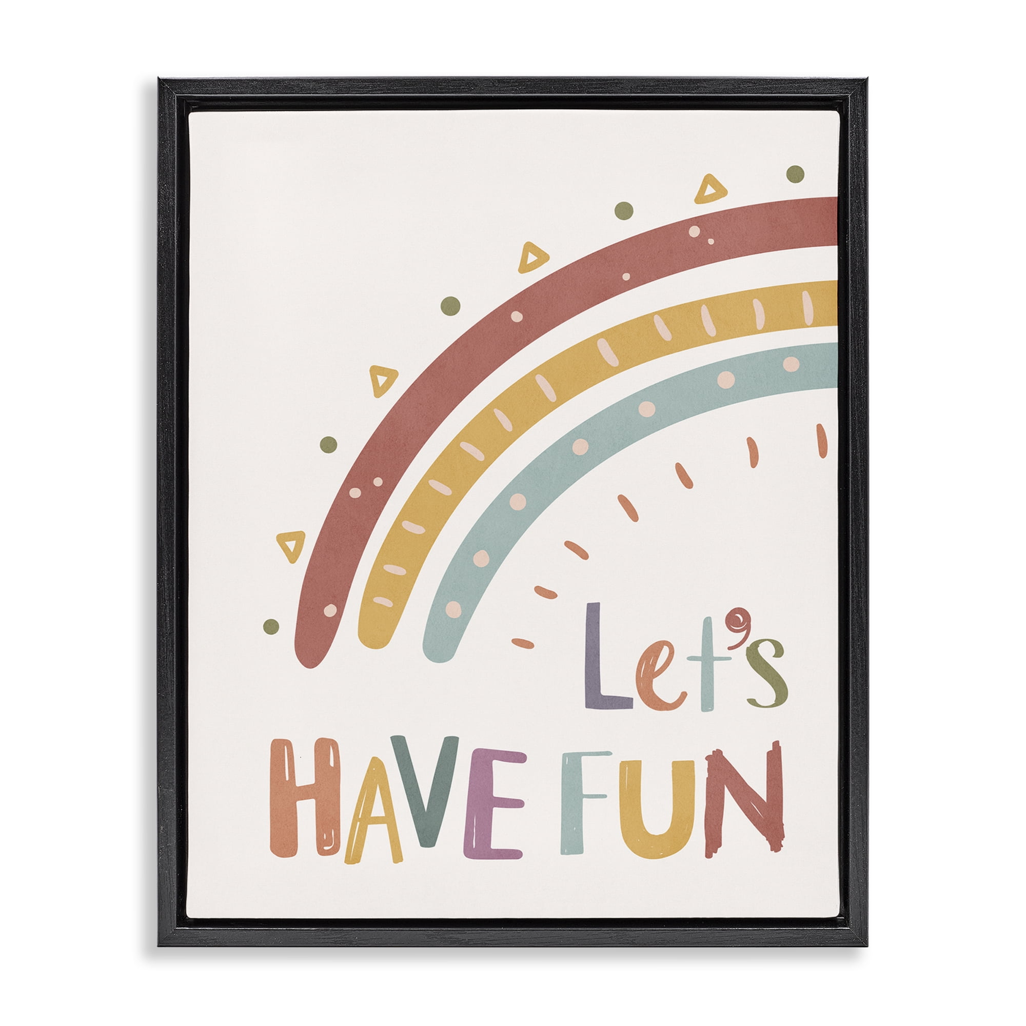 Stupell Industries Let's Have Fun Rainbow Text & Numbers Painting Black Floater Framed Canvas Art Print Wall Art, 17 x 21