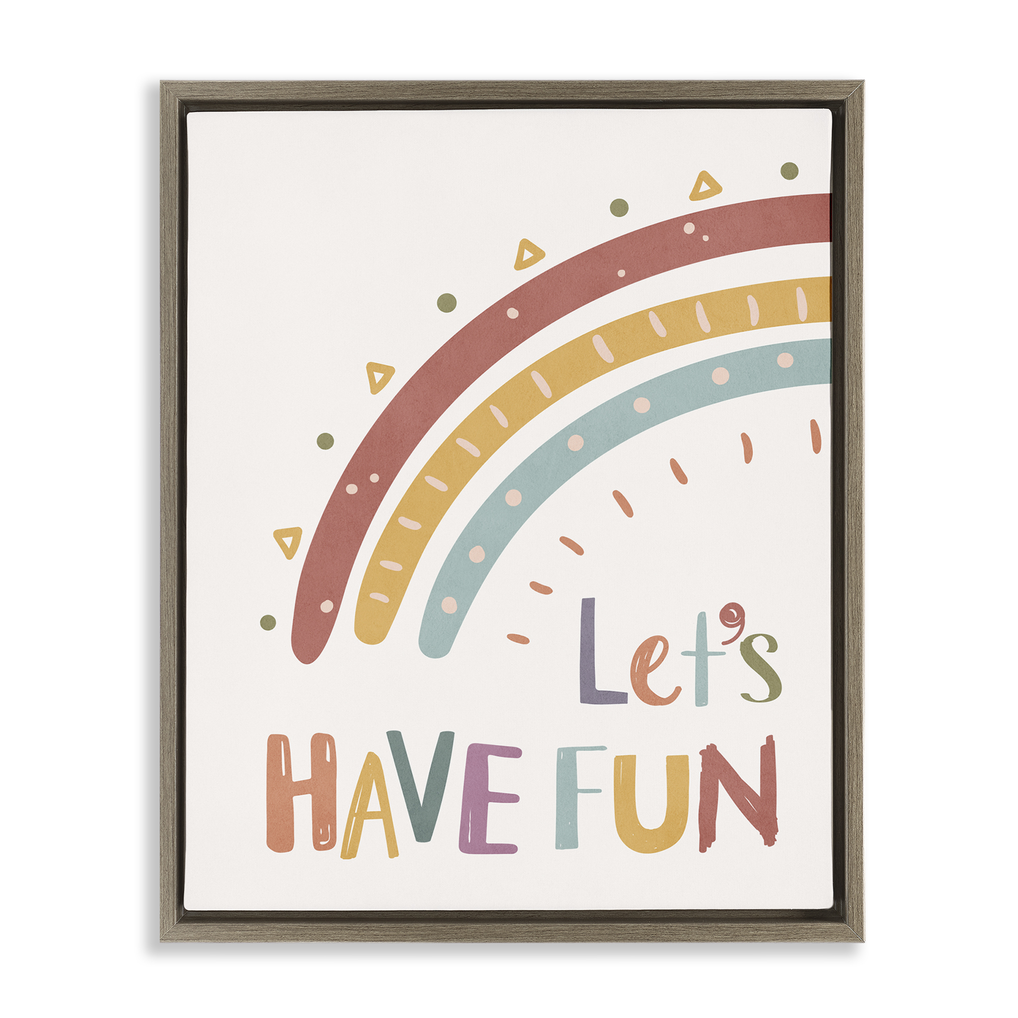 Stupell Industries Let's Have Fun Rainbow Text & Numbers Painting Brown Floater Framed Canvas Art Print Wall Art, 17 x 21