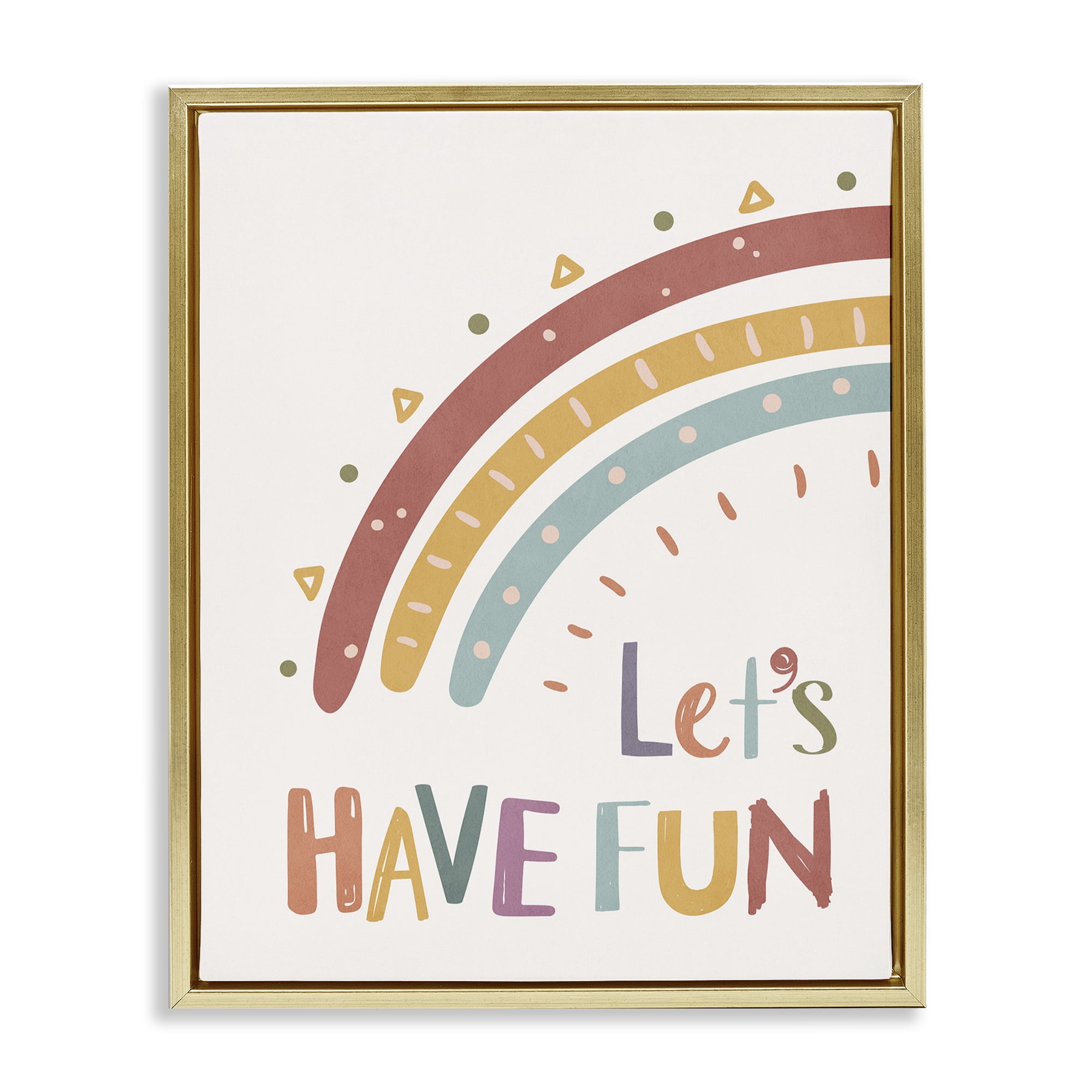 Stupell Industries Let's Have Fun Rainbow Text & Numbers Painting Gold Floater Framed Canvas Art Print Wall Art, 17 x 21