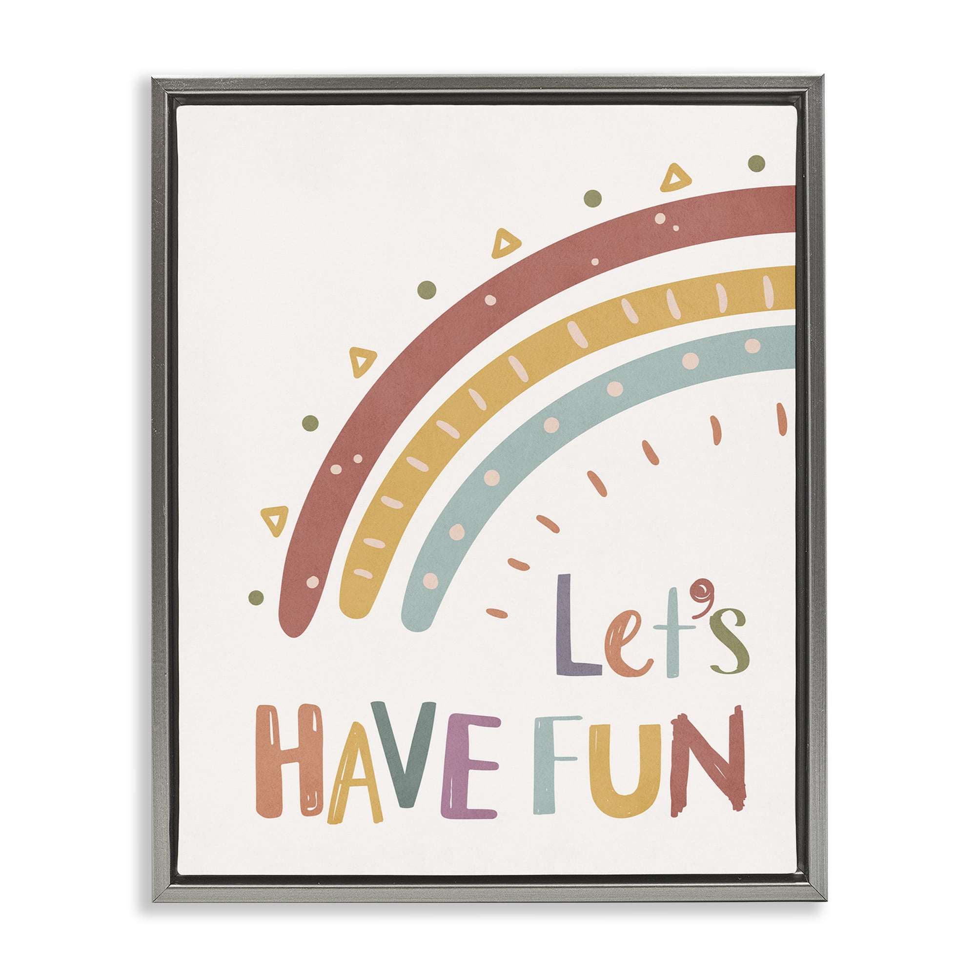 Stupell Industries Let's Have Fun Rainbow Text & Numbers Painting Gray Floater Framed Canvas Art Print Wall Art, 25 x 31