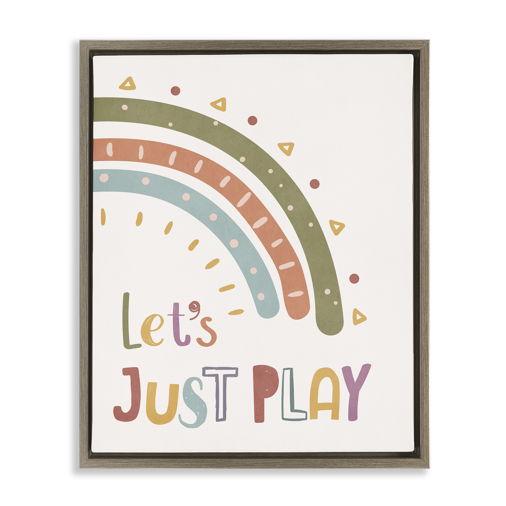 Stupell Industries Let's Just Play Rainbow Text & Numbers Painting Brown Floater Framed Canvas Art Print Wall Art, 17 x 21