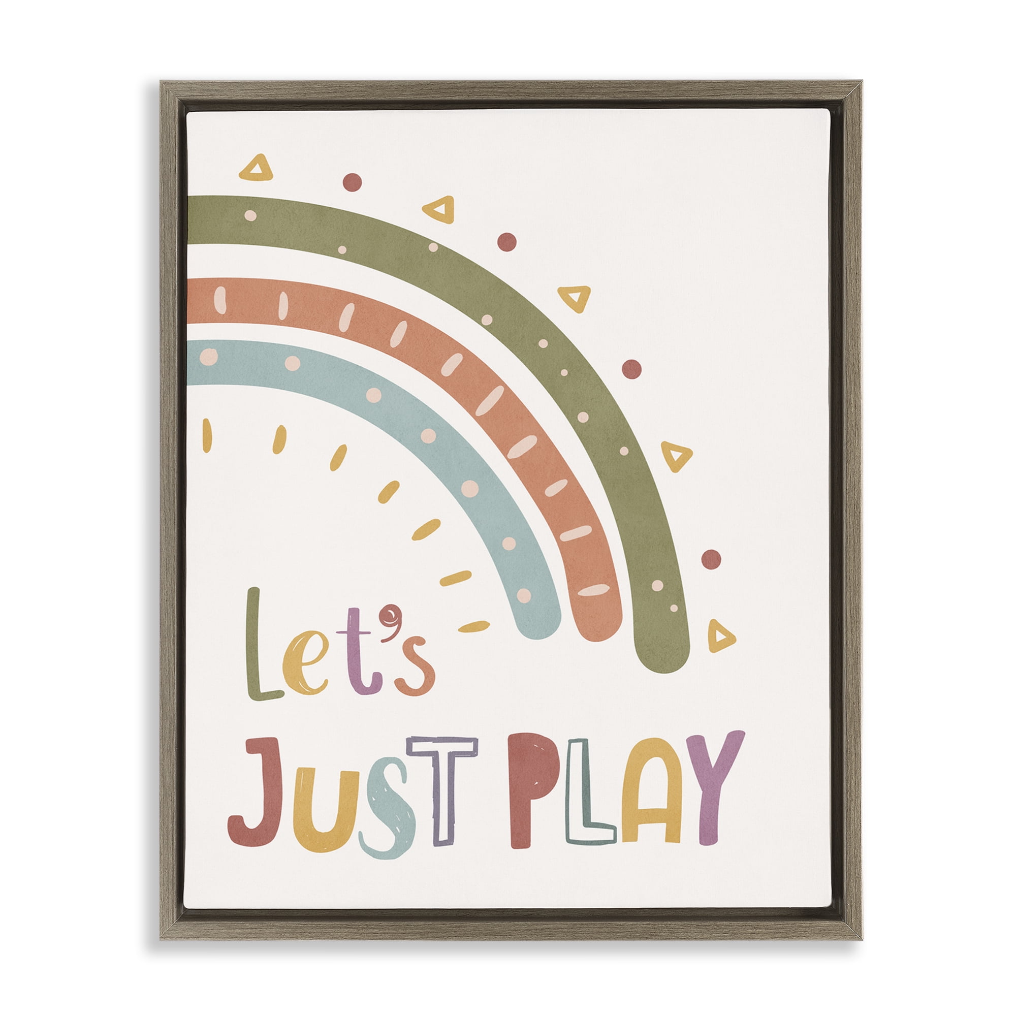 Stupell Industries Let's Just Play Rainbow Text & Numbers Painting Brown Floater Framed Canvas Art Print Wall Art, 25 x 31