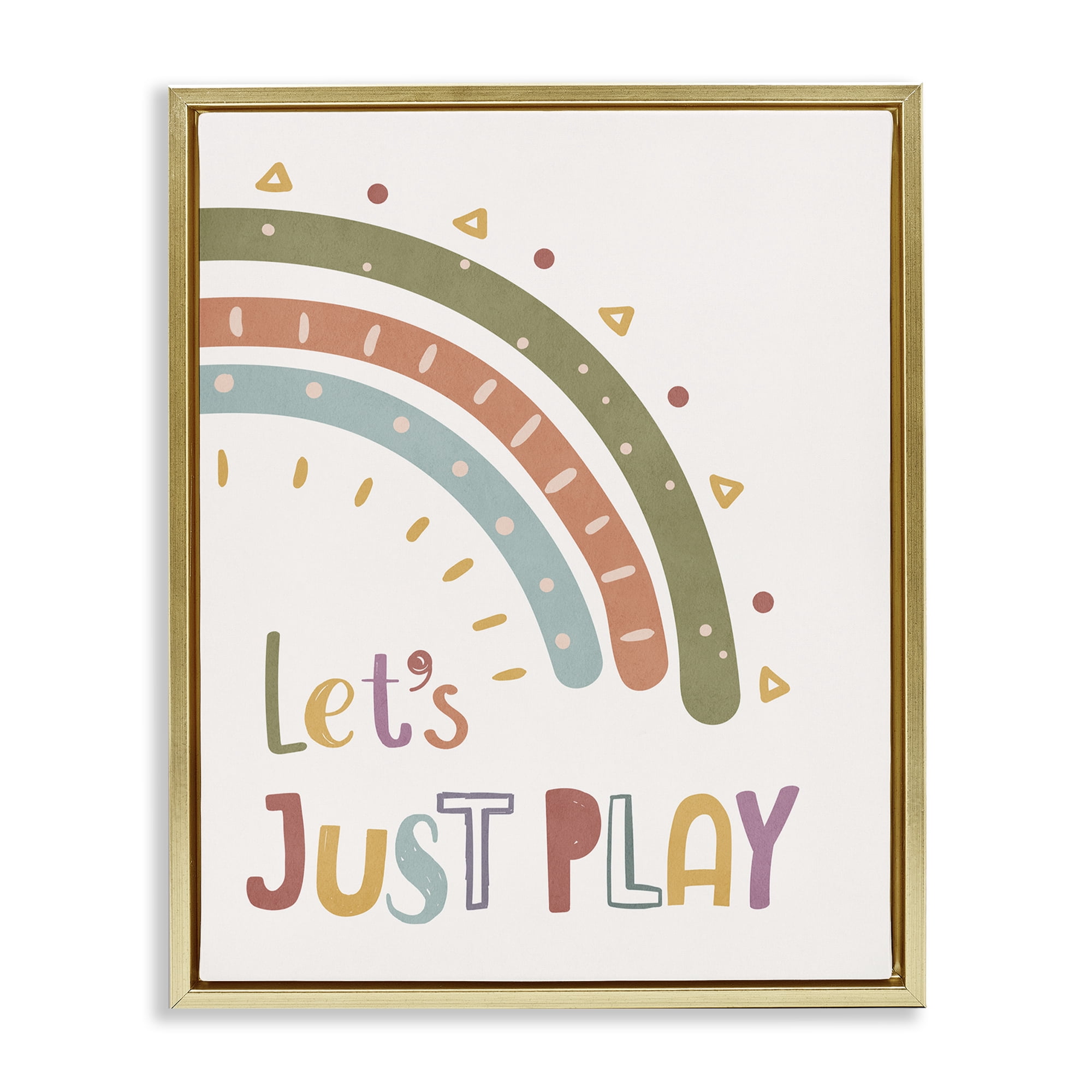 Stupell Industries Let's Just Play Rainbow Text & Numbers Painting Gold Floater Framed Canvas Art Print Wall Art, 17 x 21