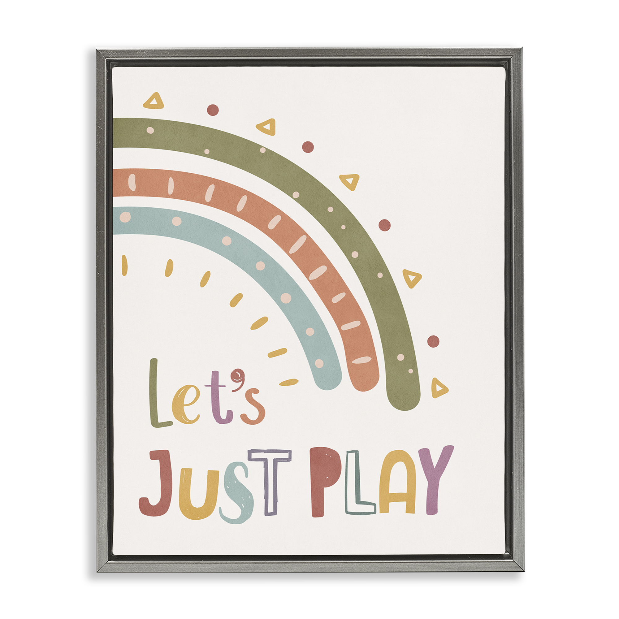 Stupell Industries Let's Just Play Rainbow Text & Numbers Painting Gray Floater Framed Canvas Art Print Wall Art, 25 x 31