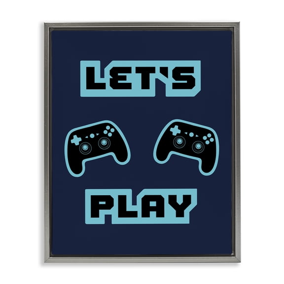 Stupell Industries Let's Play Blue Retro Gamer Gray Framed Floater Canvas Wall Art, design by Marcus Prime