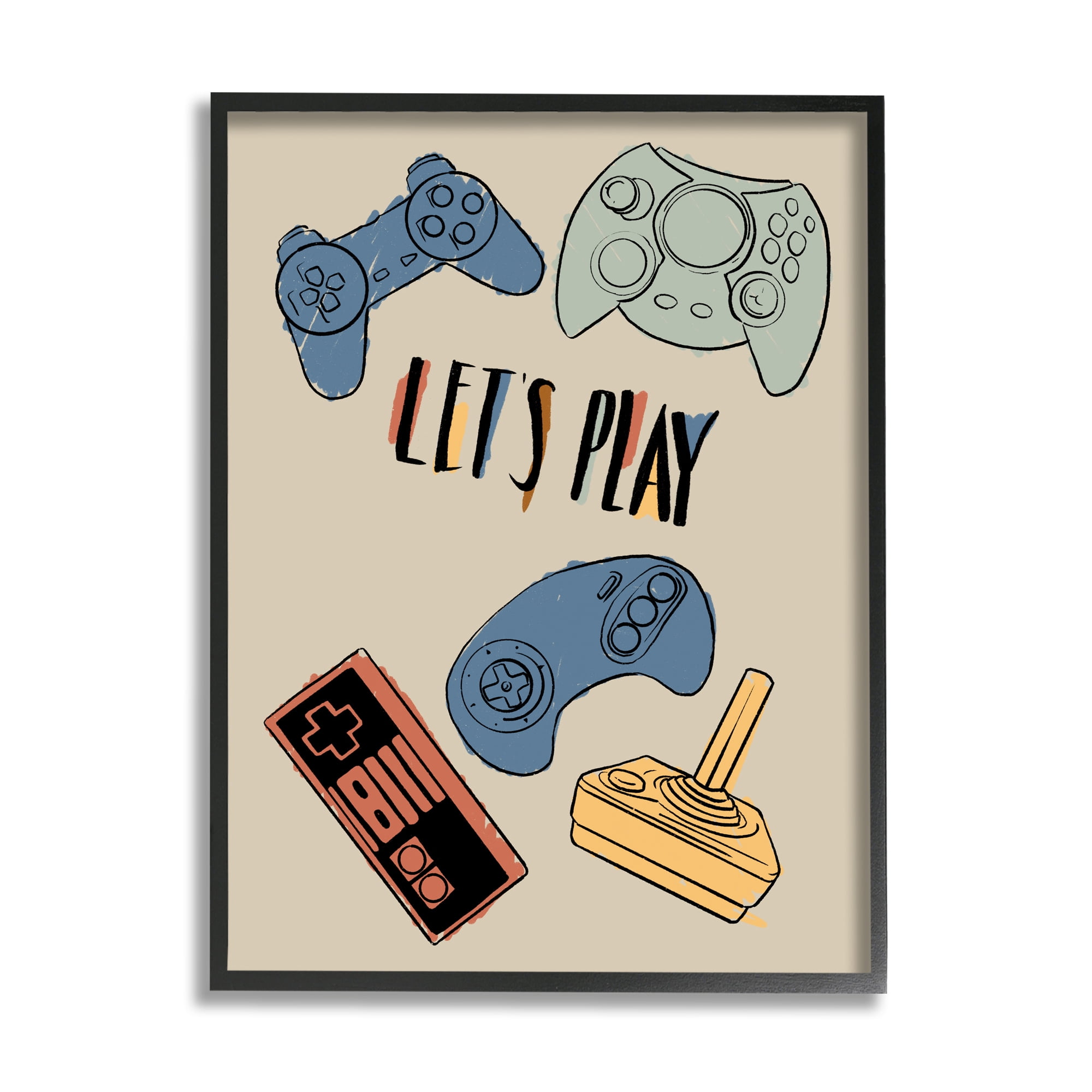 Stupell Industries Let's Play Phrase Vintage Video Game Controllers, 11 x 14, Designed by Milli Villa