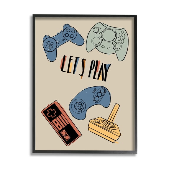 Stupell Industries Let's Play Phrase Vintage Video Game Controllers, 11 x 14, Designed by Milli Villa