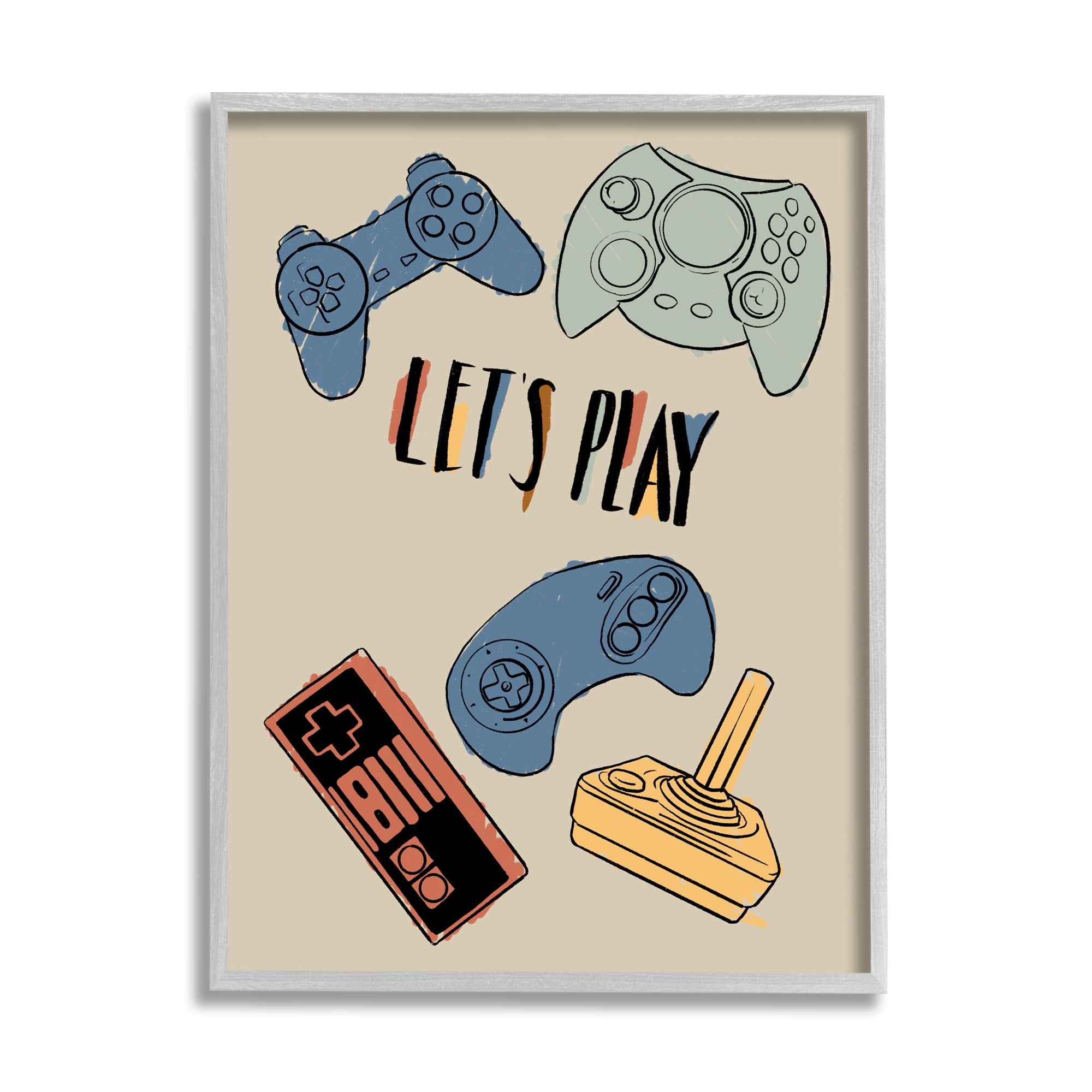 Stupell Industries Let's Play Phrase Vintage Video Game Controllers, 16 x 20, Designed by Milli Villa