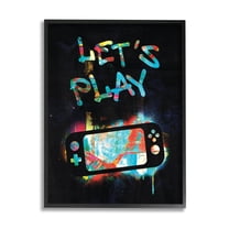 Stupell Industries Let's Play Video Games Neon Street Style Graphic Art Black Framed Art Print Wall Art, Design by Victoria Barnes