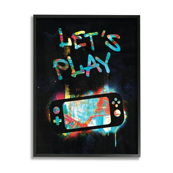 Stupell Industries Let's Play Video Games Neon Street Style Graphic Art Black Framed Art Print Wall Art, Design by Victoria Barnes