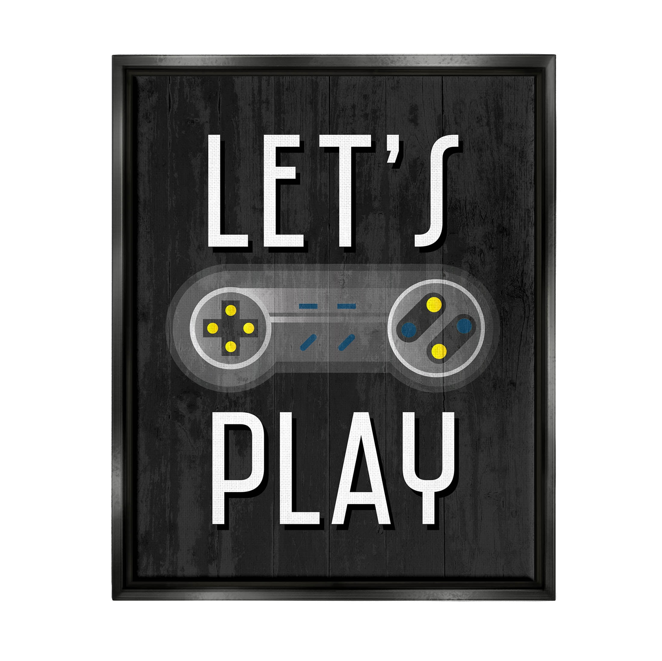 Stupell Industries Let's Play Vintage Controller Graphic Art Jet Black Floating Framed Canvas Print Wall Art, Design by Kim Allen
